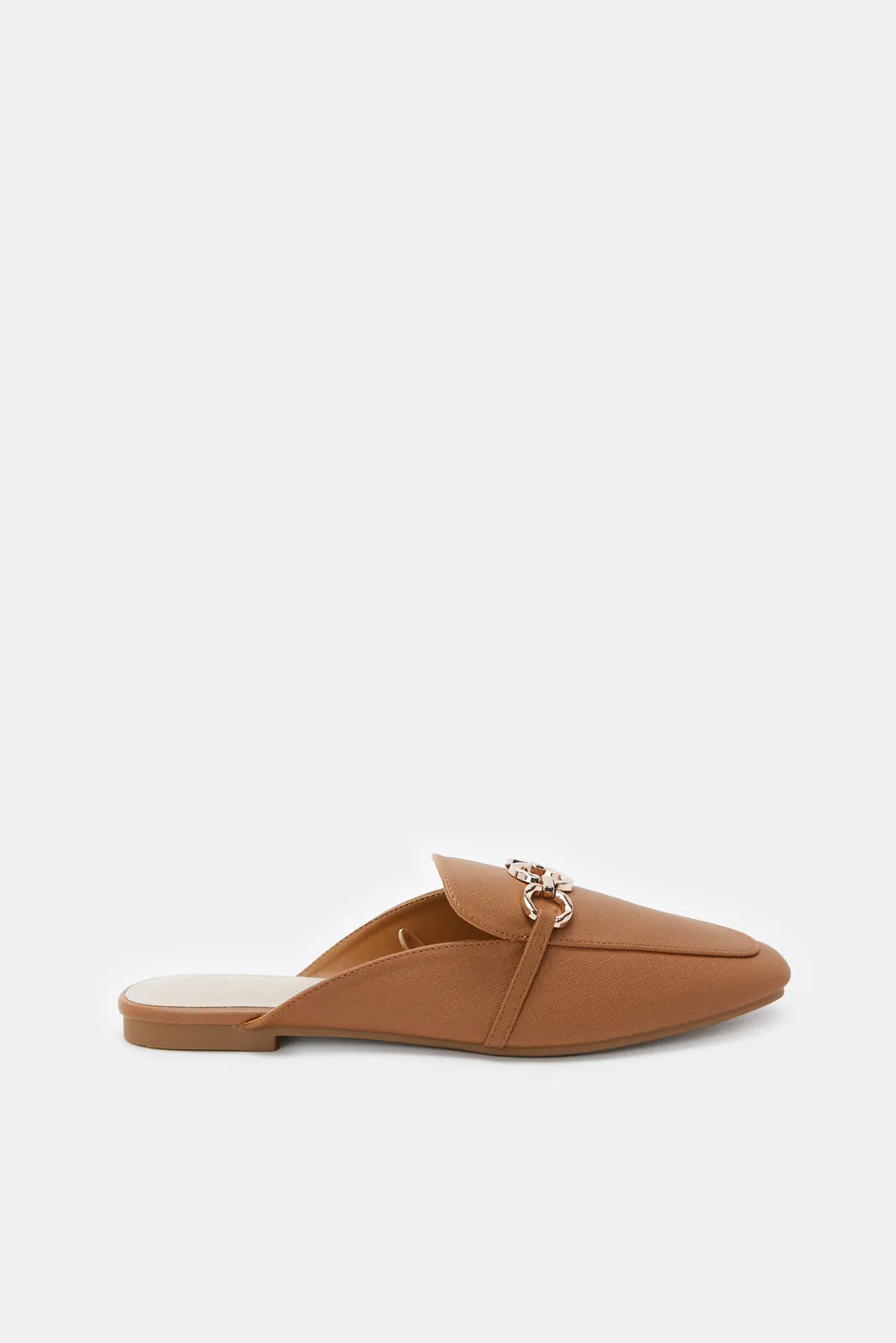 Women Tan Closed Toe Buckle Mule