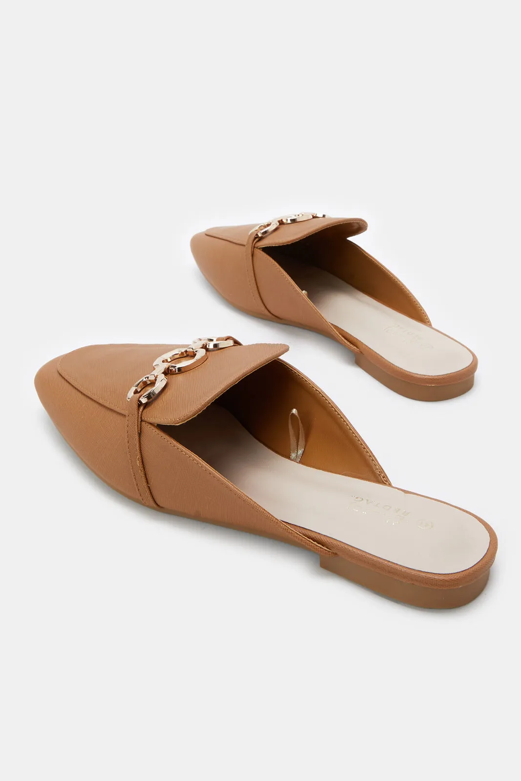 Women Tan Closed Toe Buckle Mule