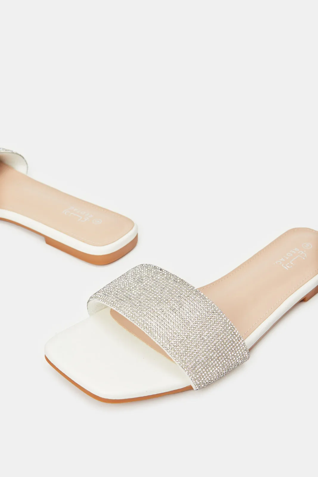 Women White Embellished Mule