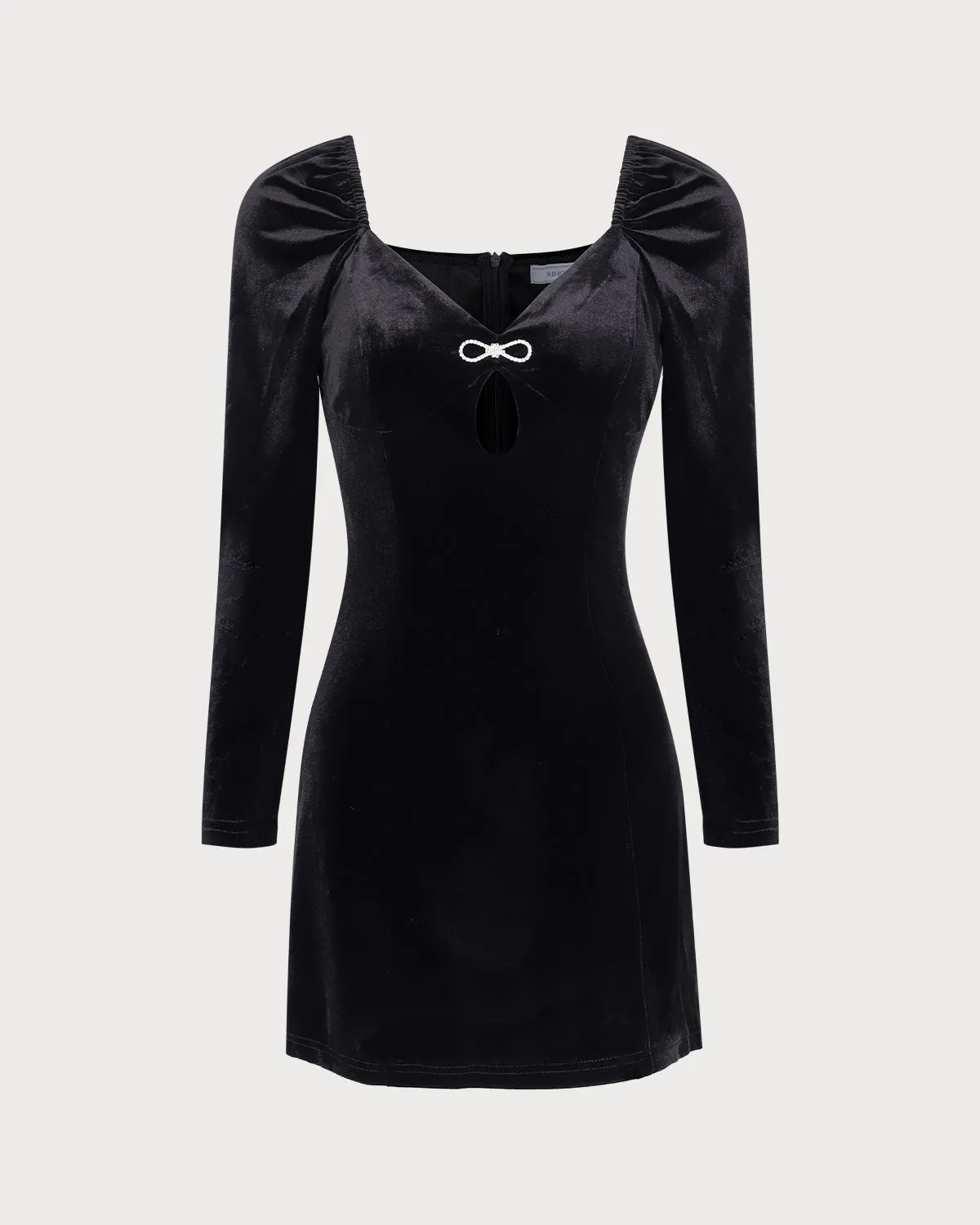 Women's Black Puffed Sleeve Velvet Mini Dress