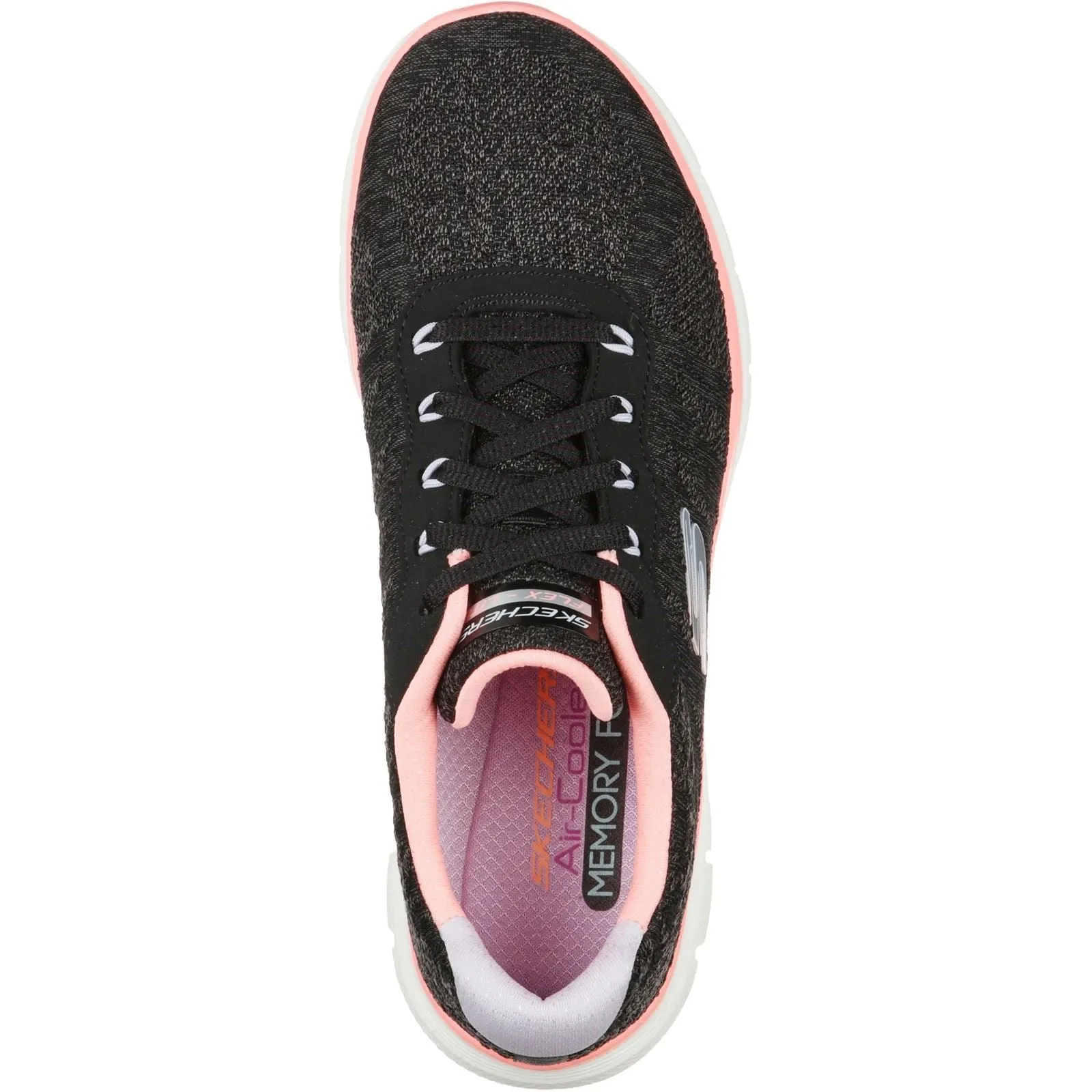 Women's Wide Fit Skechers 149570 Flex Appeal 4.0 Fresh Move Trainers - Black/Coral