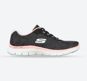 Women's Wide Fit Skechers 149570 Flex Appeal 4.0 Fresh Move Trainers - Black/Coral